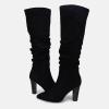 imageJuliet Holy Womens Knee High Boots Pointed Toe Pull On Chunky Heel Winter BootiesBlack