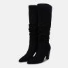 imageJuliet Holy Womens Knee High Boots Pointed Toe Pull On Chunky Heel Winter BootiesBlack