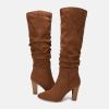 imageJuliet Holy Womens Knee High Boots Pointed Toe Pull On Chunky Heel Winter BootiesBrown
