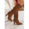 imageJuliet Holy Womens Knee High Boots Pointed Toe Pull On Chunky Heel Winter BootiesBrown