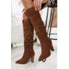 imageJuliet Holy Womens Knee High Boots Pointed Toe Pull On Chunky Heel Winter BootiesBrown