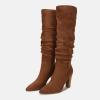 imageJuliet Holy Womens Knee High Boots Pointed Toe Pull On Chunky Heel Winter BootiesBrown