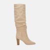 imageJuliet Holy Womens Knee High Boots Pointed Toe Pull On Chunky Heel Winter BootiesCream