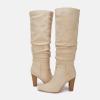 imageJuliet Holy Womens Knee High Boots Pointed Toe Pull On Chunky Heel Winter BootiesCream