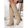 imageJuliet Holy Womens Knee High Boots Pointed Toe Pull On Chunky Heel Winter BootiesCream