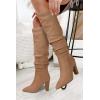 imageJuliet Holy Womens Knee High Boots Pointed Toe Pull On Chunky Heel Winter BootiesKhaki