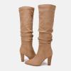 imageJuliet Holy Womens Knee High Boots Pointed Toe Pull On Chunky Heel Winter BootiesKhaki