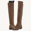imageJuliet Holy Womens Knee High Boots Round Toe Chunky Block Heels Suede Fashion Winter BootiesCoffee Brown