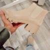 imageJuliet Holy Womens Lug Sole Platform Ankle Booties Chelsea Slip on Chunky Block Heel Leather Combat BootsBeige