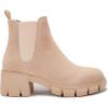imageJuliet Holy Womens Lug Sole Platform Ankle Booties Chelsea Slip on Chunky Block Heel Leather Combat BootsBeige
