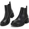 imageJuliet Holy Womens Lug Sole Platform Ankle Booties Chelsea Slip on Chunky Block Heel Leather Combat BootsBlack