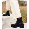 imageJuliet Holy Womens Lug Sole Platform Ankle Booties Chelsea Slip on Chunky Block Heel Leather Combat BootsBlack2