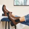 imageJuliet Holy Womens Lug Sole Platform Ankle Booties Chelsea Slip on Chunky Block Heel Leather Combat BootsBrown