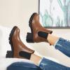 imageJuliet Holy Womens Lug Sole Platform Ankle Booties Chelsea Slip on Chunky Block Heel Leather Combat BootsBrown