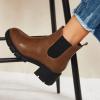 imageJuliet Holy Womens Lug Sole Platform Ankle Booties Chelsea Slip on Chunky Block Heel Leather Combat BootsBrown