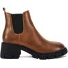 imageJuliet Holy Womens Lug Sole Platform Ankle Booties Chelsea Slip on Chunky Block Heel Leather Combat BootsBrown