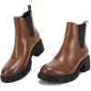 imageJuliet Holy Womens Lug Sole Platform Ankle Booties Chelsea Slip on Chunky Block Heel Leather Combat BootsBrown