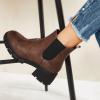 imageJuliet Holy Womens Lug Sole Platform Ankle Booties Chelsea Slip on Chunky Block Heel Leather Combat BootsDark Brown