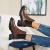 imageJuliet Holy Womens Lug Sole Platform Ankle Booties Chelsea Slip on Chunky Block Heel Leather Combat BootsDark Brown