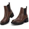 imageJuliet Holy Womens Lug Sole Platform Ankle Booties Chelsea Slip on Chunky Block Heel Leather Combat BootsDark Brown