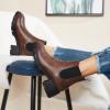 imageJuliet Holy Womens Lug Sole Platform Ankle Booties Chelsea Slip on Chunky Block Heel Leather Combat BootsDark Brown