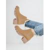 imageJuliet Holy Womens Lug Sole Platform Ankle Booties Chelsea Slip on Chunky Block Heel Leather Combat BootsLight Brown