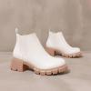 imageJuliet Holy Womens Lug Sole Platform Ankle Booties Chelsea Slip on Chunky Block Heel Leather Combat BootsWhite