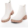 imageJuliet Holy Womens Lug Sole Platform Ankle Booties Chelsea Slip on Chunky Block Heel Leather Combat BootsWhite
