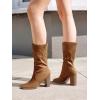 imageJuliet Holy Womens Midcalf Boots Chunky Stacked Heel Square Toe Side Zipper Slipon Suede Winter BootiesBrown