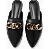 imageJuliet Holy Womens Mules Flats Pointed Toe Backless Loafers Slip on Metal Chain SlidesBlack