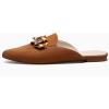 imageJuliet Holy Womens Mules Flats Pointed Toe Backless Loafers Slip on Metal Chain SlidesBrown