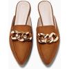 imageJuliet Holy Womens Mules Flats Pointed Toe Backless Loafers Slip on Metal Chain SlidesBrown