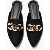 imageJuliet Holy Womens Mules Flats Pointed Toe Backless Loafers Slip on Metal Chain SlidesCool Black