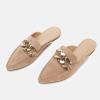 imageJuliet Holy Womens Mules Flats Pointed Toe Backless Loafers Slip on Metal Chain SlidesLight Brown