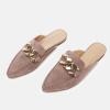 imageJuliet Holy Womens Mules Flats Pointed Toe Backless Loafers Slip on Metal Chain SlidesTaupe