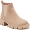 imageJuliet Holy Womens Lug Sole Platform Ankle Booties Chelsea Slip on Chunky Block Heel Leather Combat BootsBeige