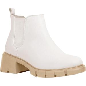 imageJuliet Holy Boys Girls Ankle Boots Platform Chunky Block Heel Slip On Lug Sole Chelsea Booties for Toddler Little Big KidWhite