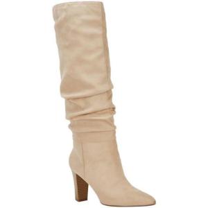 imageJuliet Holy Womens Knee High Boots Pointed Toe Pull On Chunky Heel Winter BootiesCream