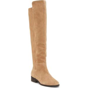 imageJuliet Holy Womens Knee High Boots Round Toe Chunky Block Heels Suede Fashion Winter BootiesLight Brown