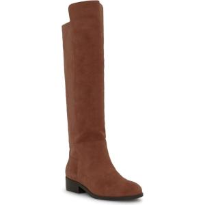 imageJuliet Holy Womens Knee High Boots Round Toe Chunky Block Heels Suede Fashion Winter BootiesRedBrown