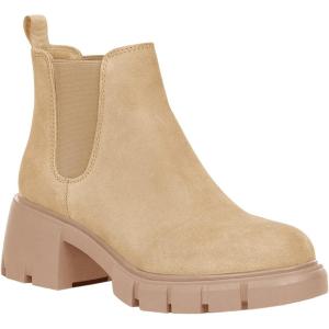 imageJuliet Holy Womens Lug Sole Platform Ankle Booties Chelsea Slip on Chunky Block Heel Leather Combat BootsKhaki