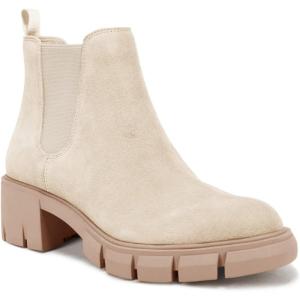 imageJuliet Holy Womens Lug Sole Platform Ankle Booties Chelsea Slip on Chunky Block Heel Leather Combat BootsNude