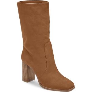 imageJuliet Holy Womens Midcalf Boots Chunky Stacked Heel Square Toe Side Zipper Slipon Suede Winter BootiesBrown