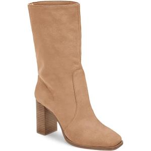 imageJuliet Holy Womens Midcalf Boots Chunky Stacked Heel Square Toe Side Zipper Slipon Suede Winter BootiesKhaki
