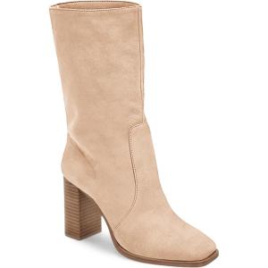 imageJuliet Holy Womens Midcalf Boots Chunky Stacked Heel Square Toe Side Zipper Slipon Suede Winter BootiesNude