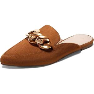 imageJuliet Holy Womens Mules Flats Pointed Toe Backless Loafers Slip on Metal Chain SlidesBrown