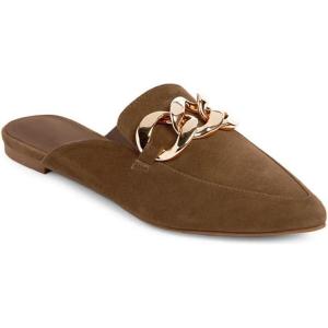 imageJuliet Holy Womens Mules Flats Pointed Toe Backless Loafers Slip on Metal Chain SlidesCoffee