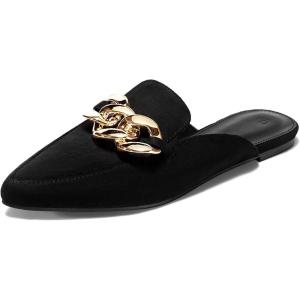 imageJuliet Holy Womens Mules Flats Pointed Toe Backless Loafers Slip on Metal Chain SlidesCool Black