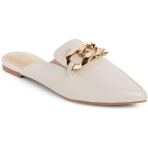 imageJuliet Holy Womens Mules Flats Pointed Toe Backless Loafers Slip on Metal Chain SlidesCream