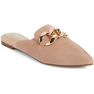 imageJuliet Holy Womens Mules Flats Pointed Toe Backless Loafers Slip on Metal Chain SlidesLight Brown